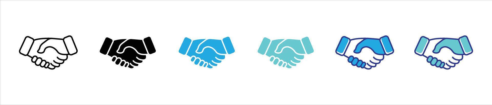 handshake icon set. containing partnership, trust, collaboration, mutual success thin line and color style icon symbol sign vector