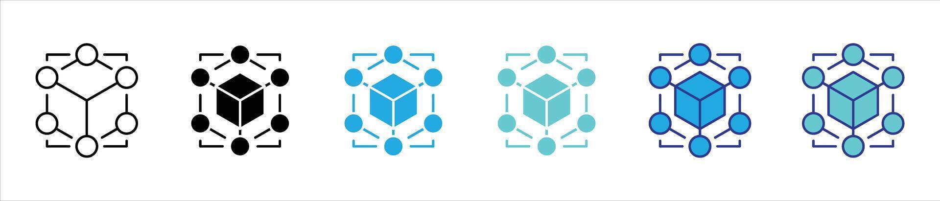 core of connection icon set. containing decentralized intelligence and network system in iconic form thin line and color style icon symbol sign for your app and web vector