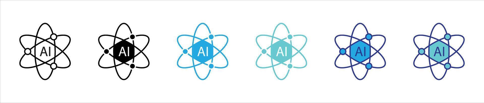 atomic intelligence icon set. containing fusing scientific discovery with the power of artificial intelligence thin line and color style icon symbol sign for your app and web vector