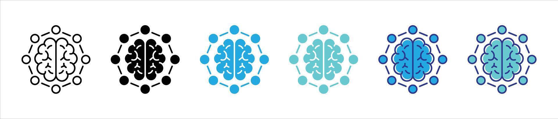 cognitive constellation icon set. containing neural intelligence and digital connectivity in a brain centric circuity thin line and color style icon symbol sign for your app and web vector