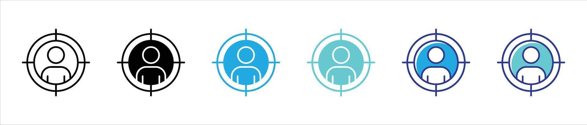 targeted user icon set. a precise symbol of focused selection and individual attention thin line and color style icon symbol sign for your app and web vector