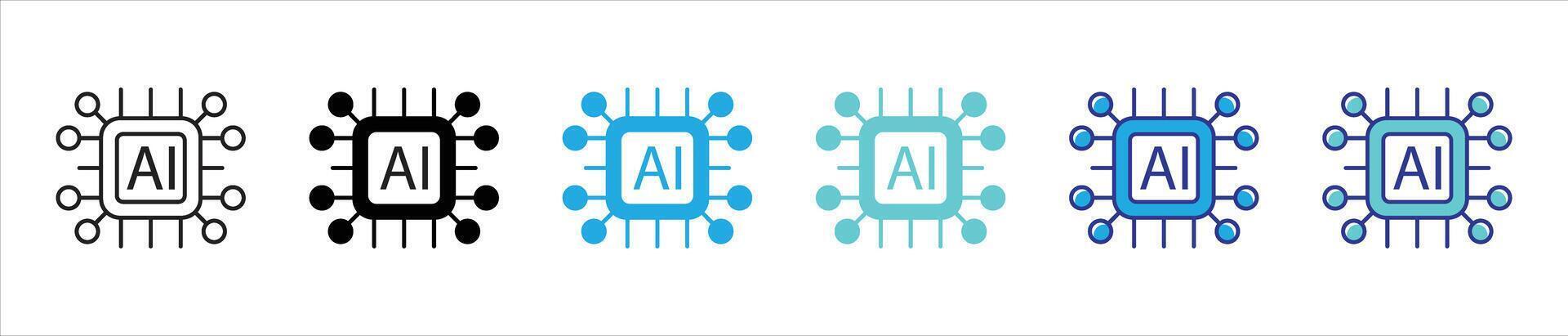 AI chip icon set. containing artificial intelligence microchip, future technology thin line and color style icon symbol sign for your app and web vector