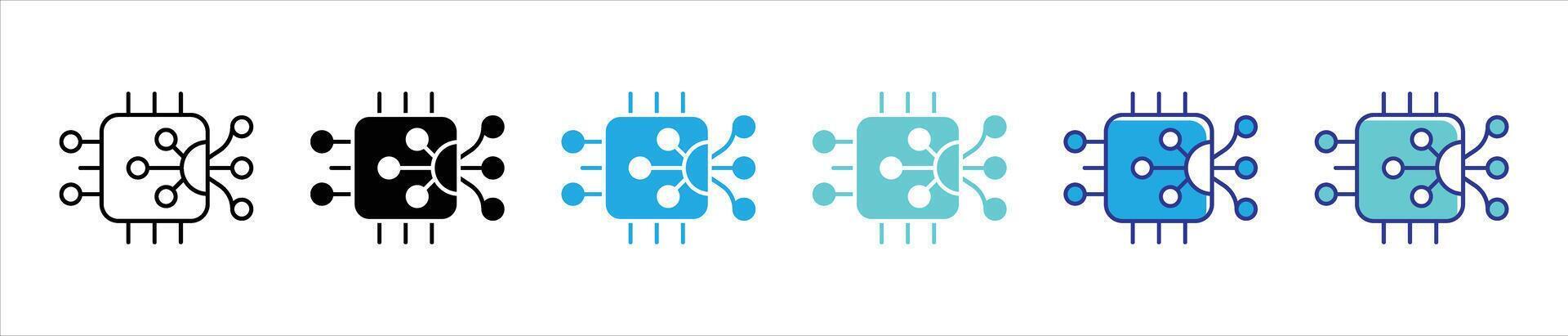 AI core icon set. containing essential processor, distributed connection, connectivity, and computational power in a microchip thin line and color style icon symbol sign vector
