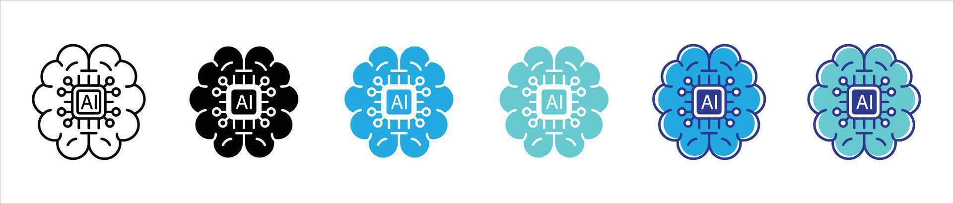 artificial intelligence icon set. containing brainchip, brain, processor, computing thin line and color style icon symbol sign for your app and web vector