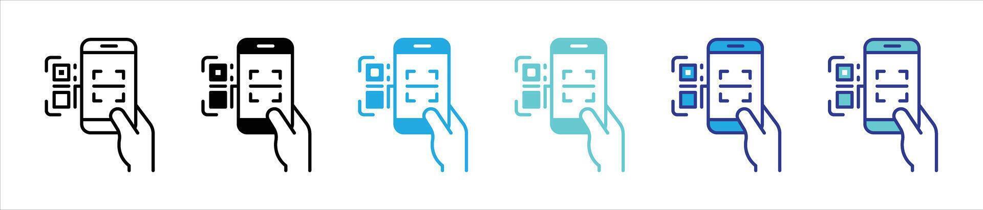 scanning code icon set. contain payment, mobile payment, purchase, QR code, mobile phone payment QR code, barcode, scanning thin line and color style icon for you app and web vector