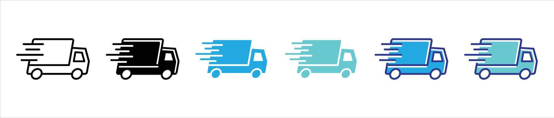 truck express delivery icon set. contain delivery truck, fast shipping delivery truck thin line and color style icon for your app and web vector