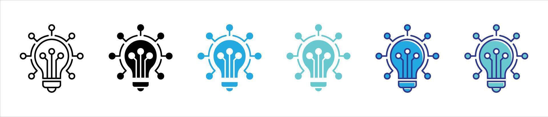 innovative lightbulb circuit icon set. containing bright idea and advanced technology for the future of artificial intelligence, thin line and color style icon symbol sign for your app and web vector