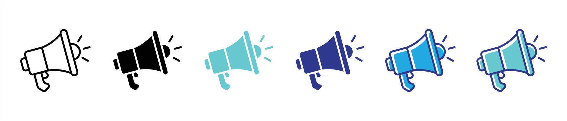 megaphone icon set. loudspeaker, announcement, promotion thin line and different color style icon for your app and web vector