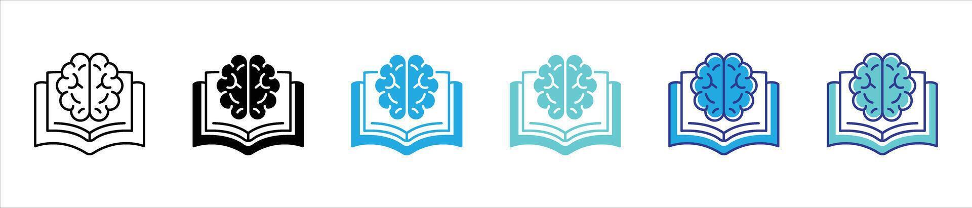 enlightenment blending brain and book icon set. contain mind meets knowledge, education brain book, innovation thin line and color style icon symbol sign for your app and web vector