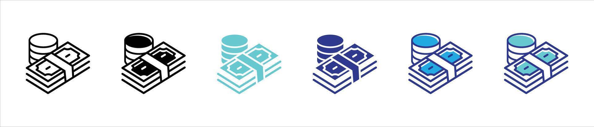 money icon set. cash money dollar, dollar bills stack icon with different color style, money symbol sign vector
