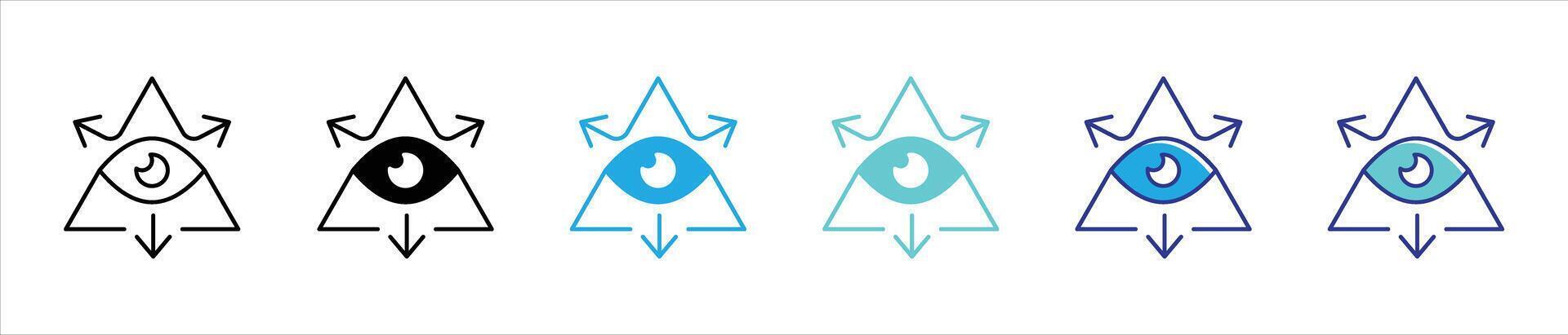 visionary eye icon set. containing insight, enlightenment, infinite perspective thin line and color style icon symbol sign vector