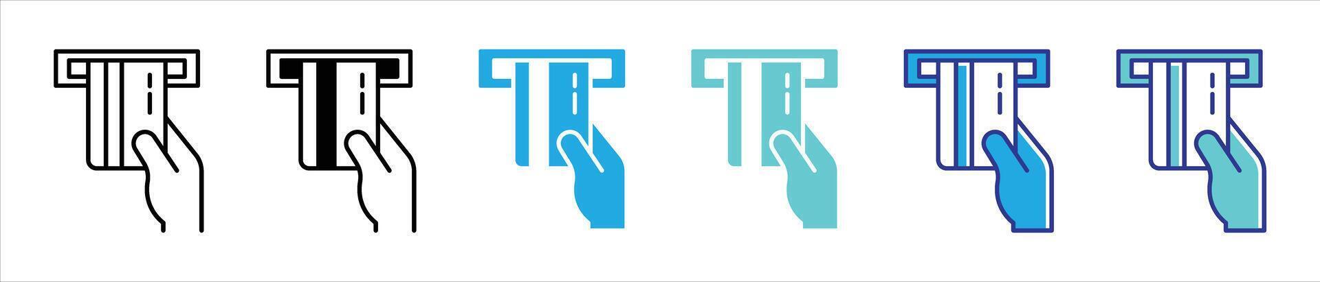 credit card icon set. contain hand holding credit card, ATM machine thin line and color style icon for your app and web vector