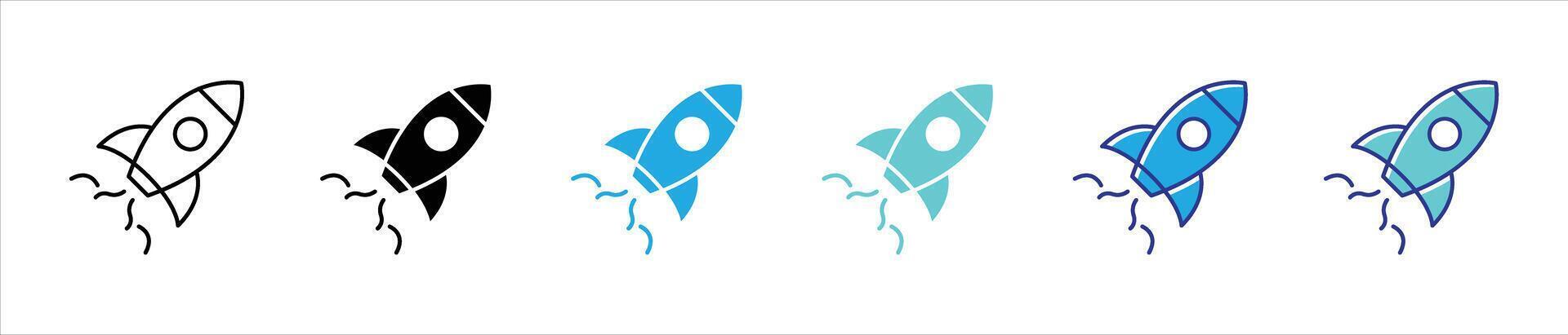 rocket launch icon set. containing start up, growth, innovation, launch spaceship thin line and color style icon for your app symbol sign vector