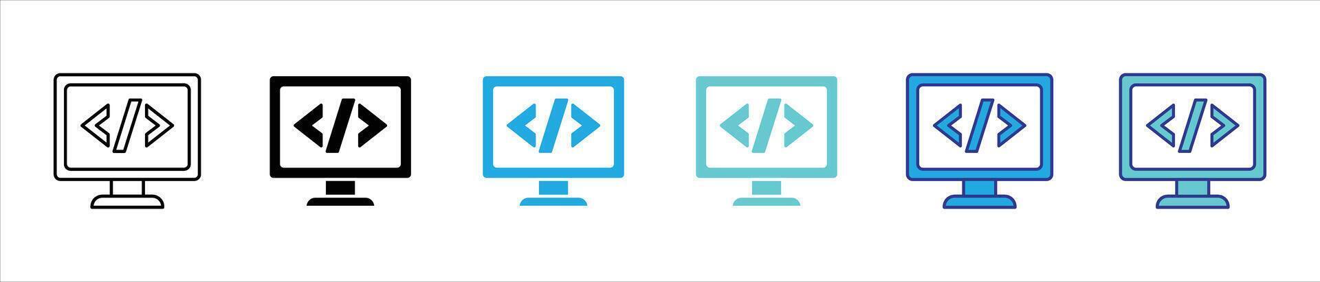screen programming icon set. contain representation of modern coding and development on digital platform icon, thin line and color style symbol sign for your app and web vector