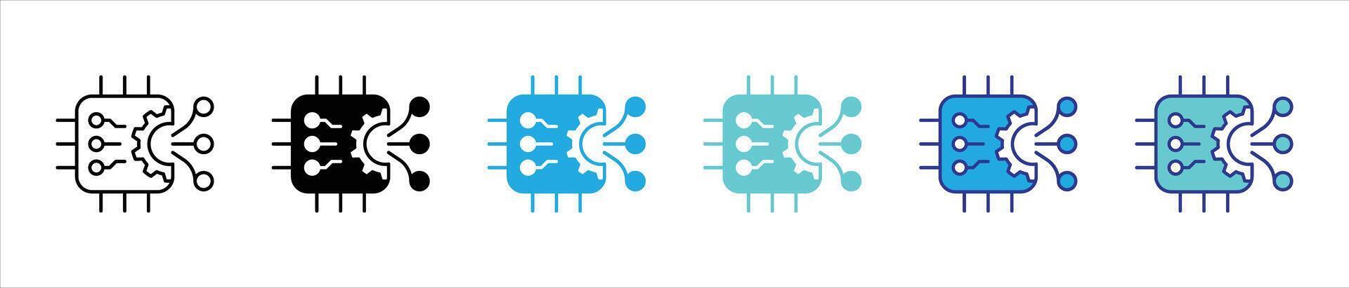 mechacore icon set. containing intelligence processing and mechanical precision in one powerful chip thin line and color style icon symbol sign for your app and web vector