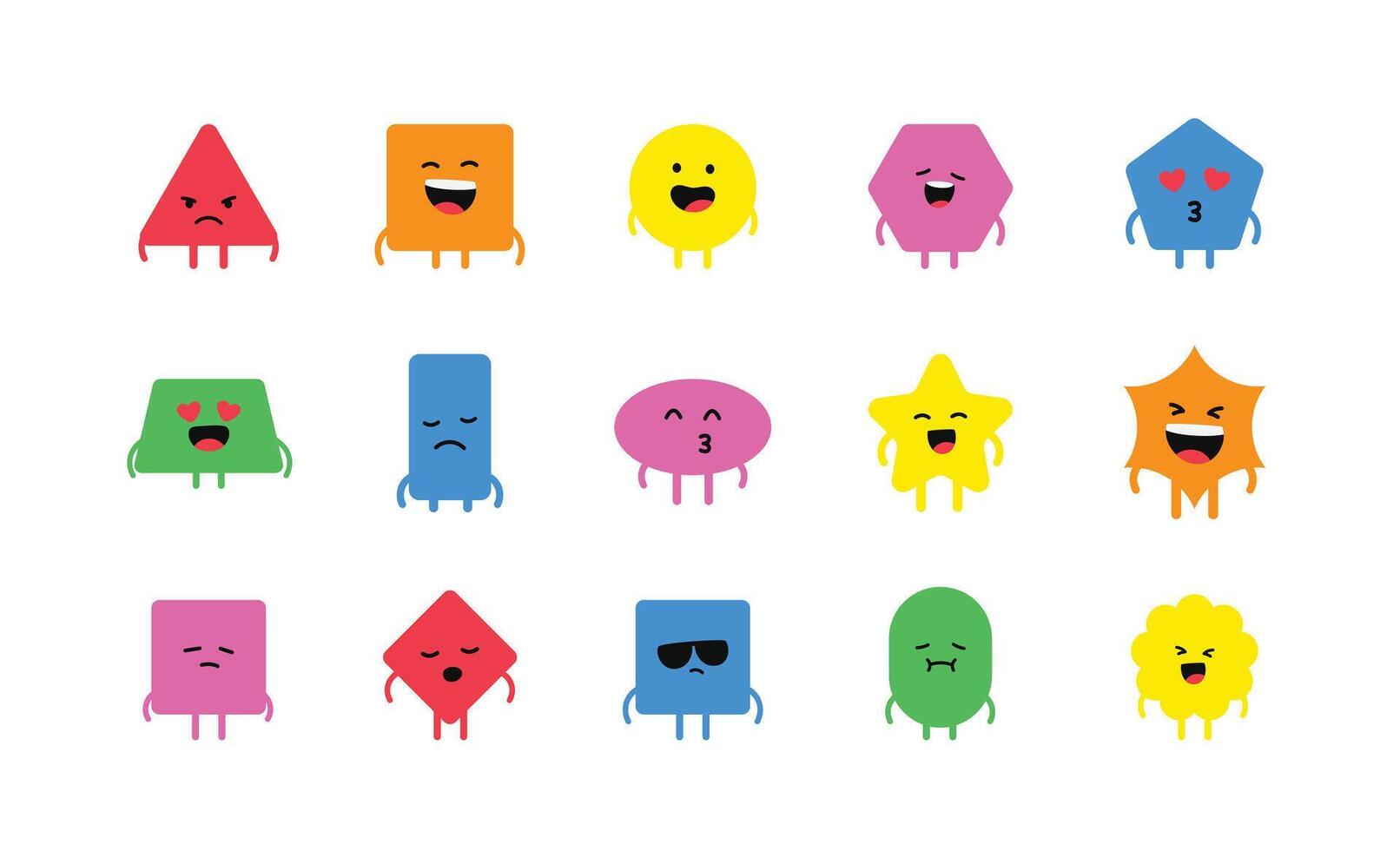 Stylized Cute Basic Shape Character Illustration Pack vector