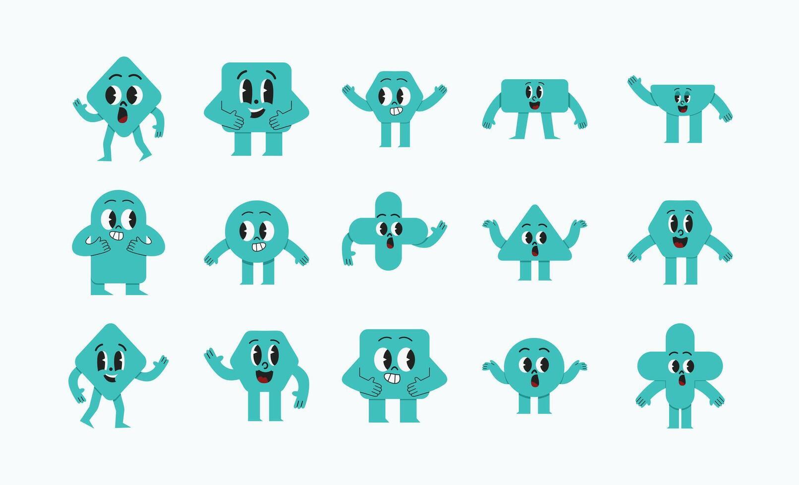 Stylized Blue Cute Basic Shape Character Illustration Pack vector
