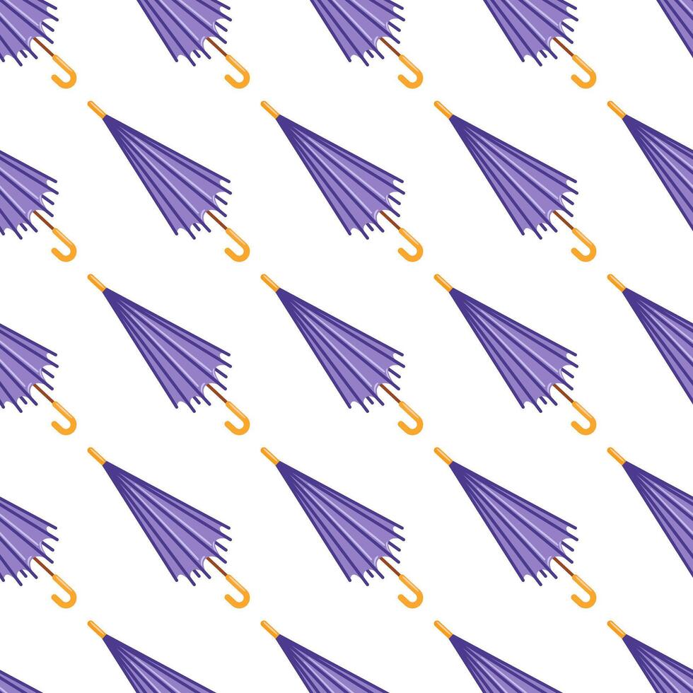 This illustration features a seamless pattern of elegant purple umbrellas. The design features a symmetrical layout, perfect for rain-themed projects, adding charm and color to any background. vector