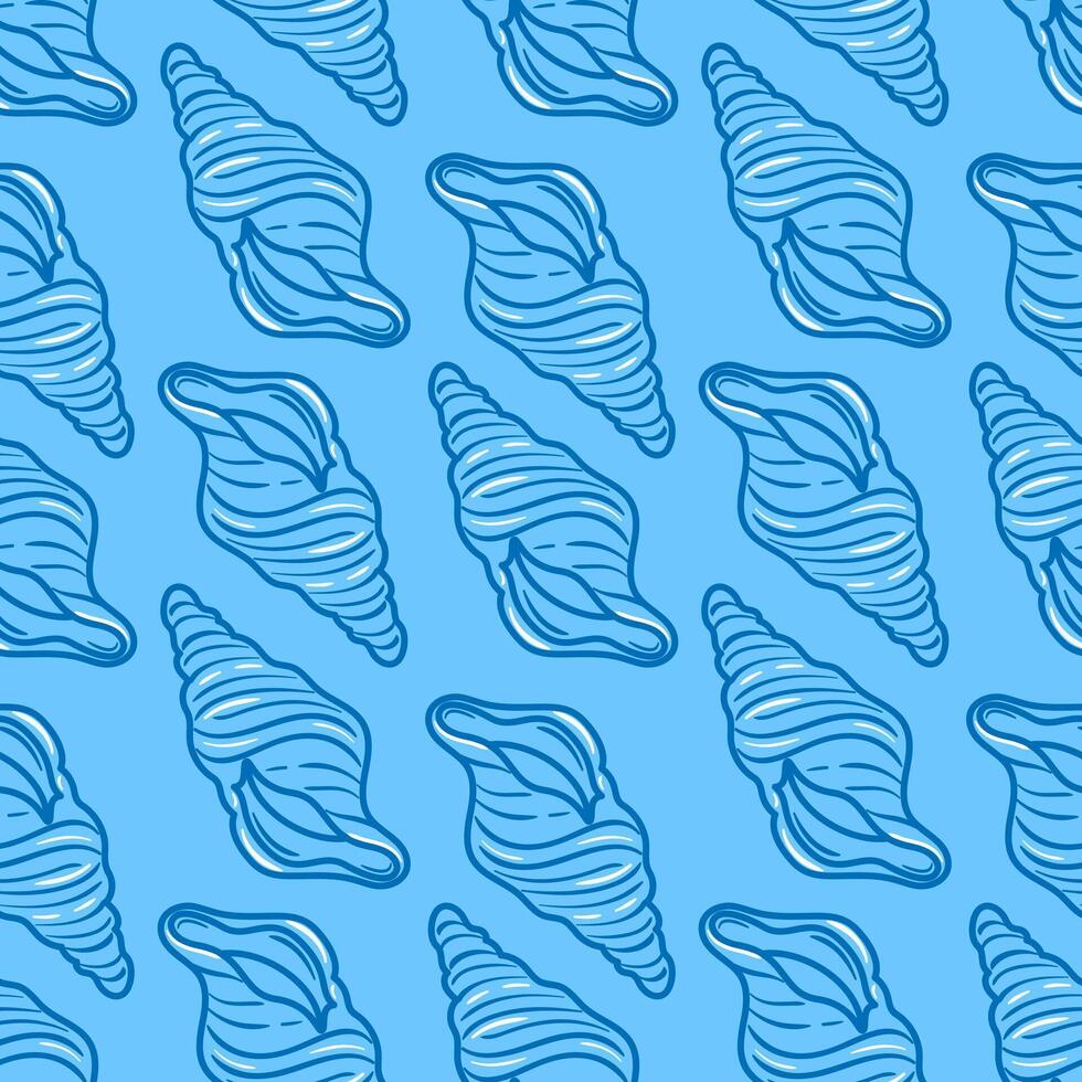 illustration presents a symmetrical pattern of outlined seashells. The striking contrast highlights the intricate shapes, creating a sophisticated vector