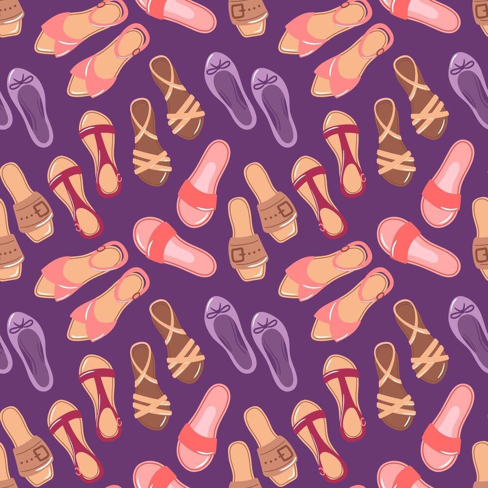 Colorful shoes pattern on purple background vector