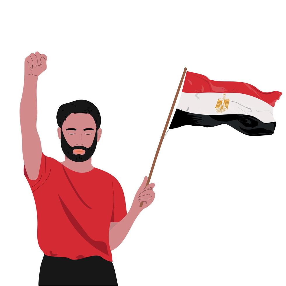 Egyptian protester holding flag vector