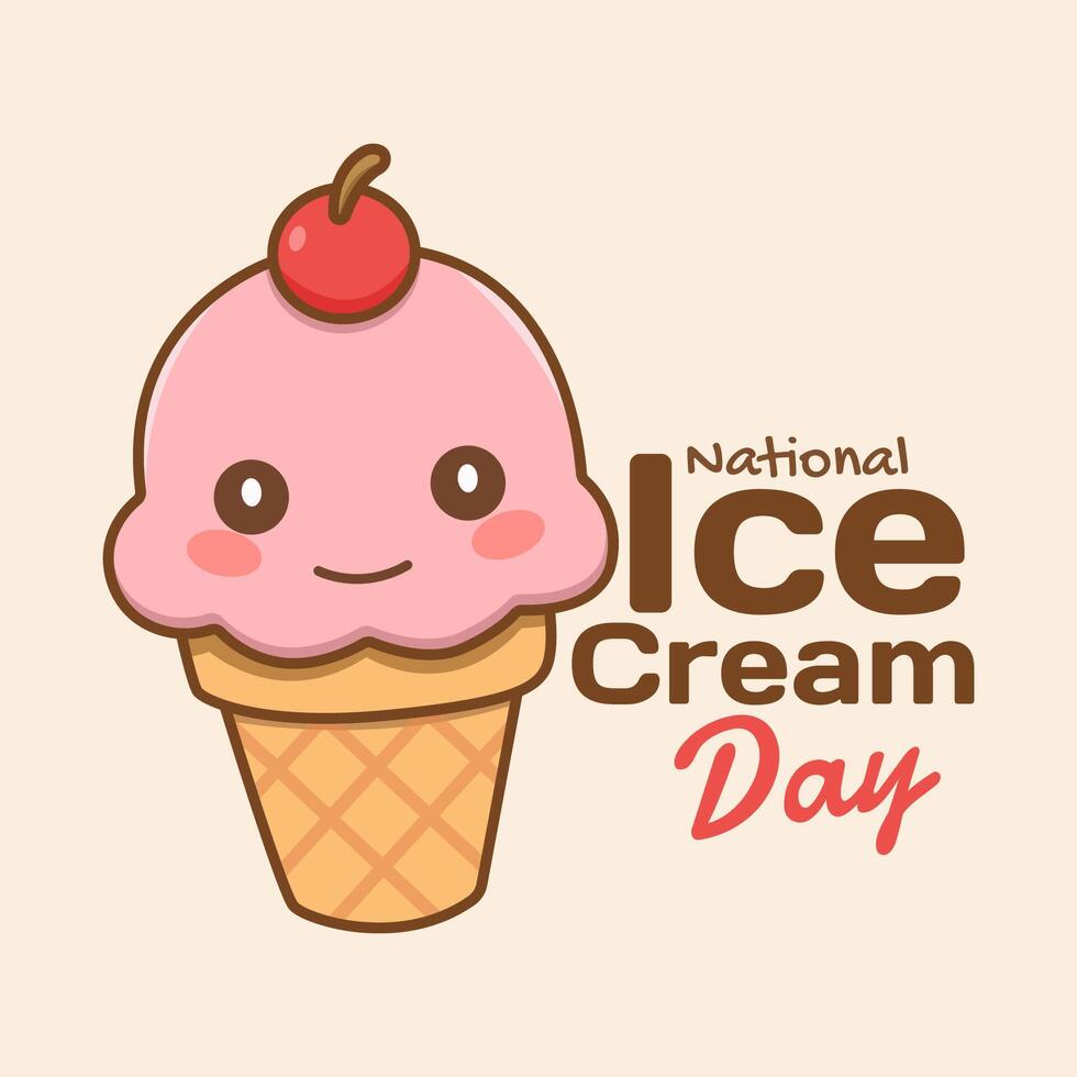 National ice cream day. Holiday concept. A cartoon pink ice cream vector