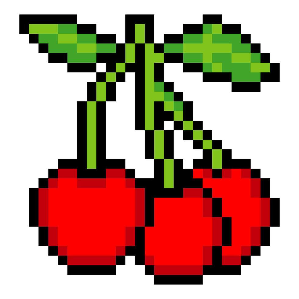 Cherry fruit in pixel art isolated on white background vector