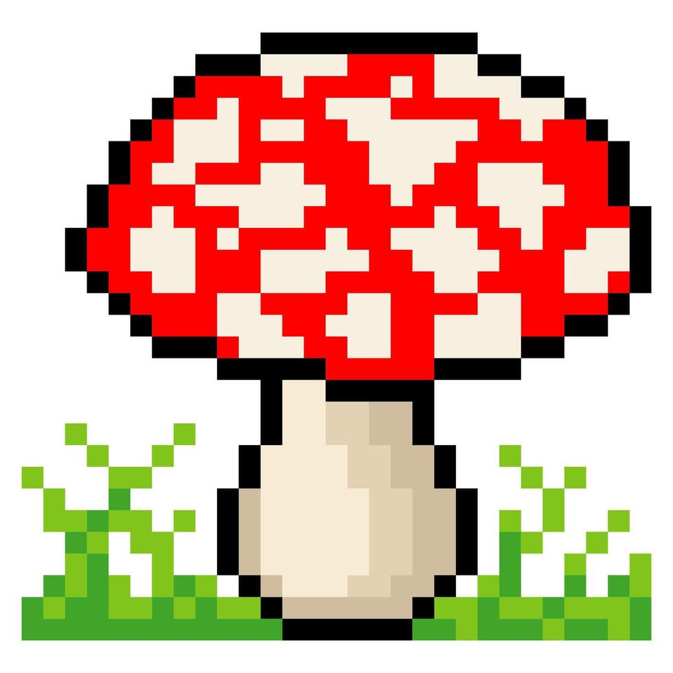Amanita mushroom pixel art isolated on white background vector