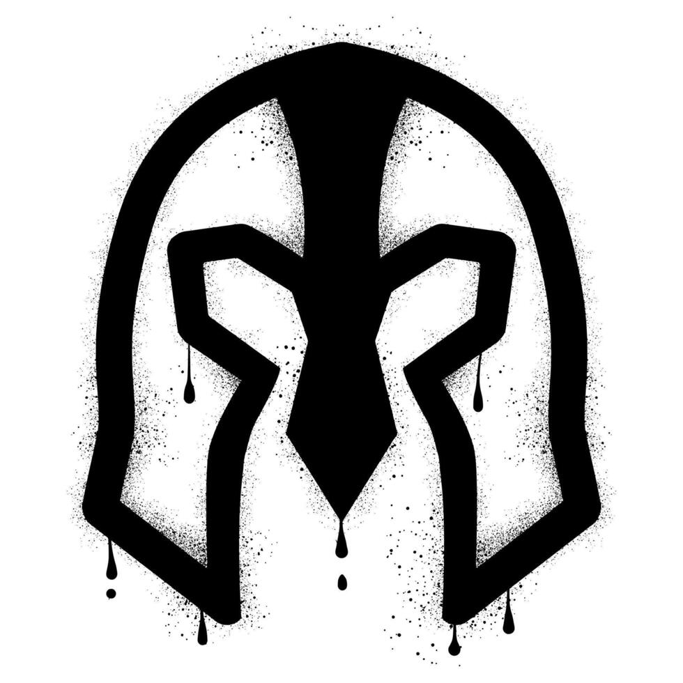 Spartan helmet with black spray paint graffiti vector