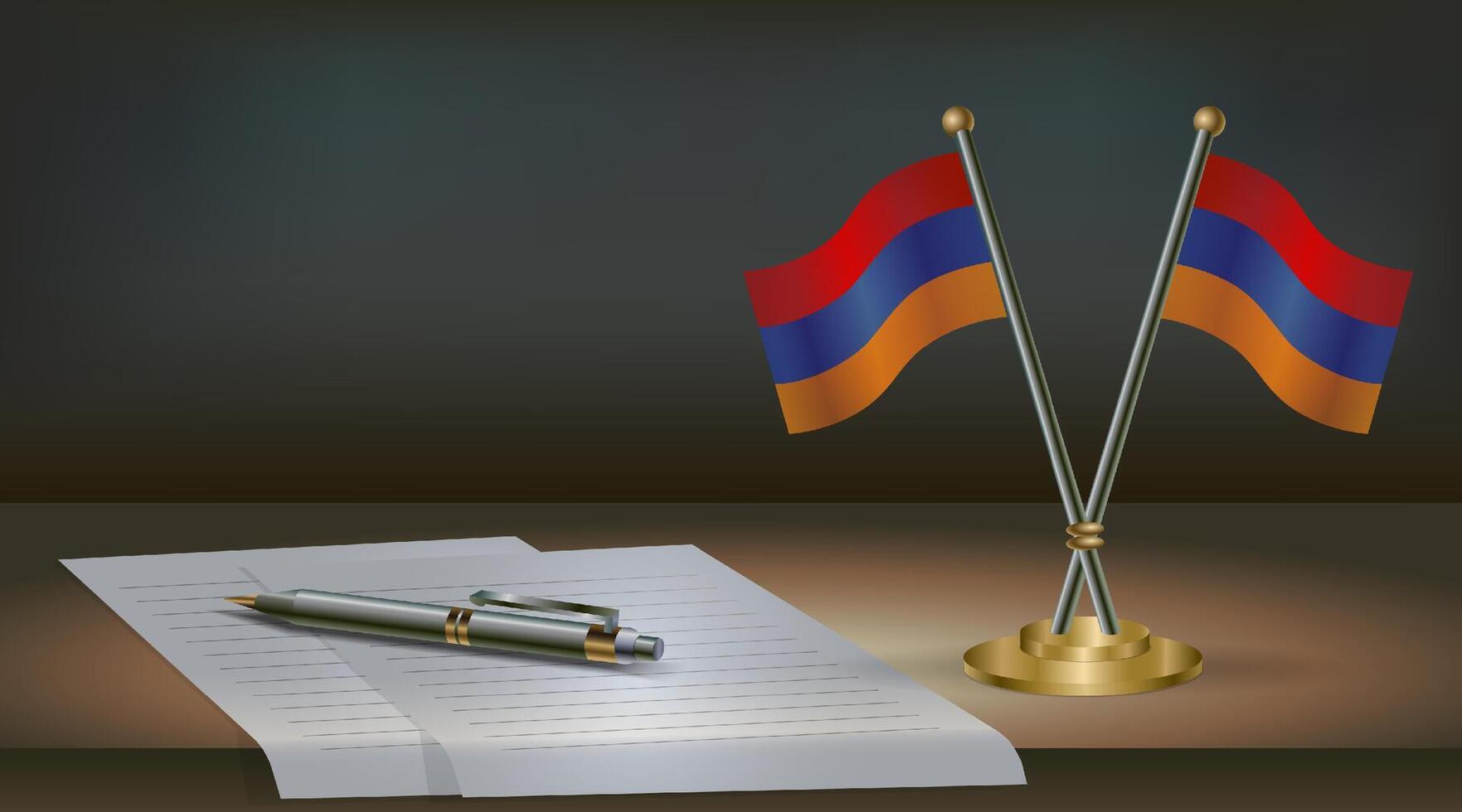 Armenia table flag on a dark gradient color background table. Illustration vector