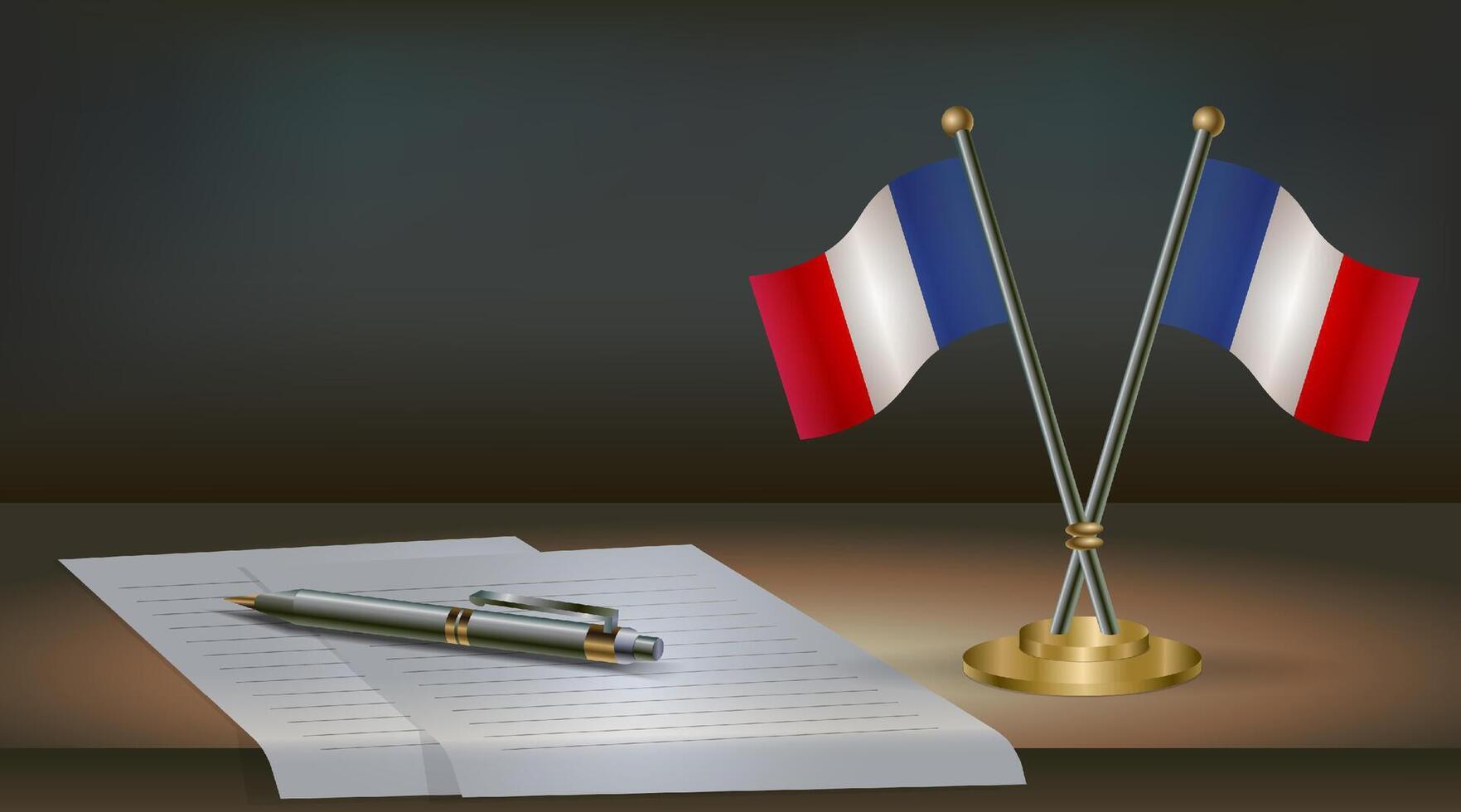 France table flag on a dark gradient color background table. Illustration vector