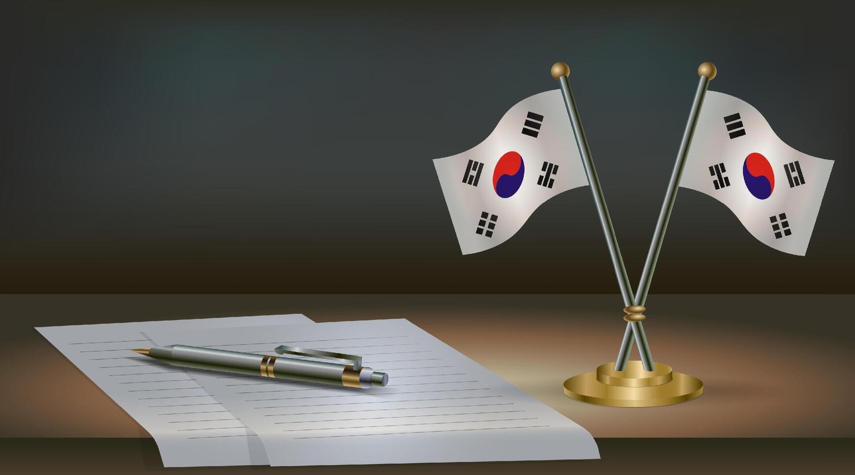 South Korea table flag on a dark gradient color background table. Illustration vector