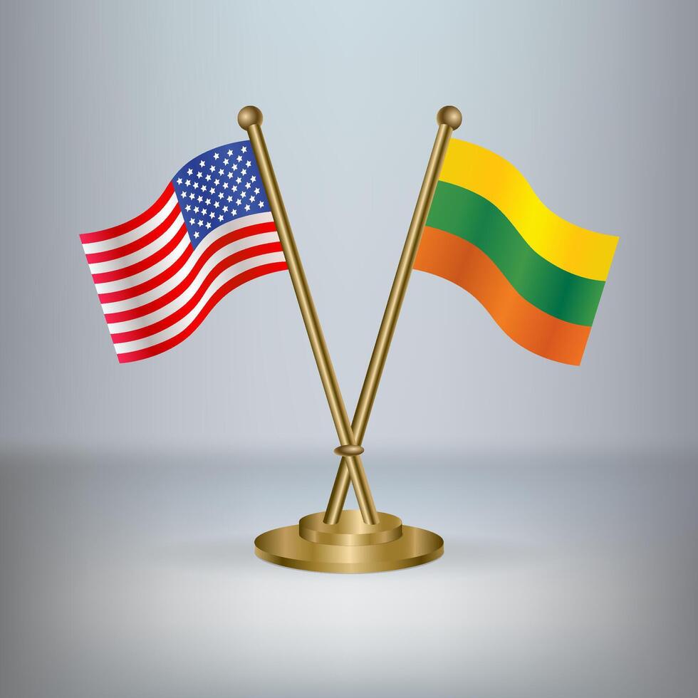 USA and Lithuanian table flag relation, with gradient background vector