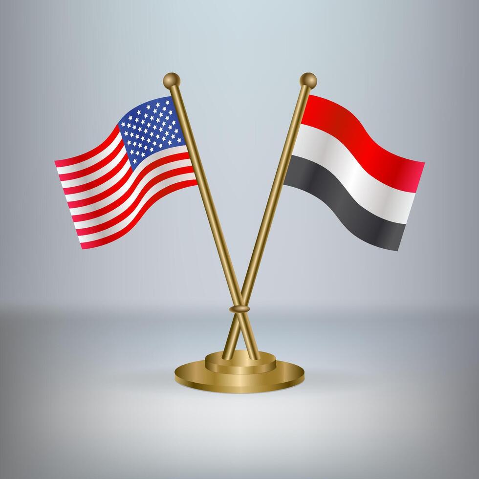 USA and Yemen table flag relation, with gradient background vector