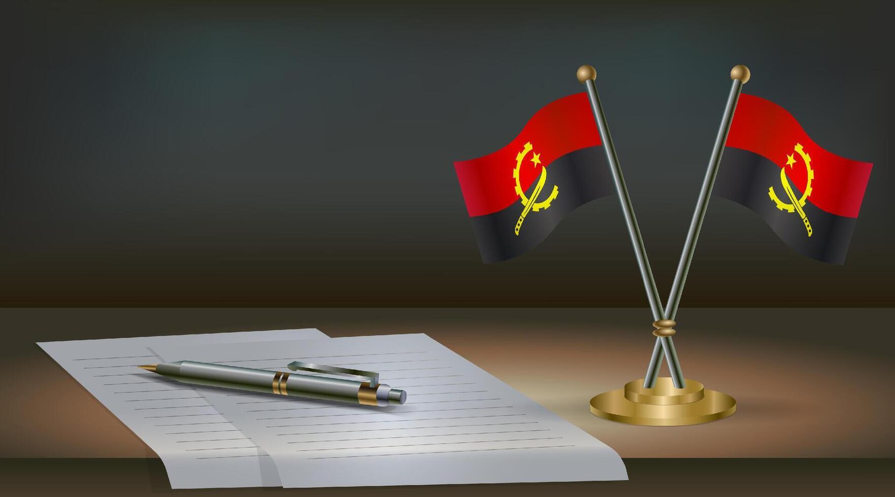 Angola table flag on a dark gradient color background table. Illustration vector