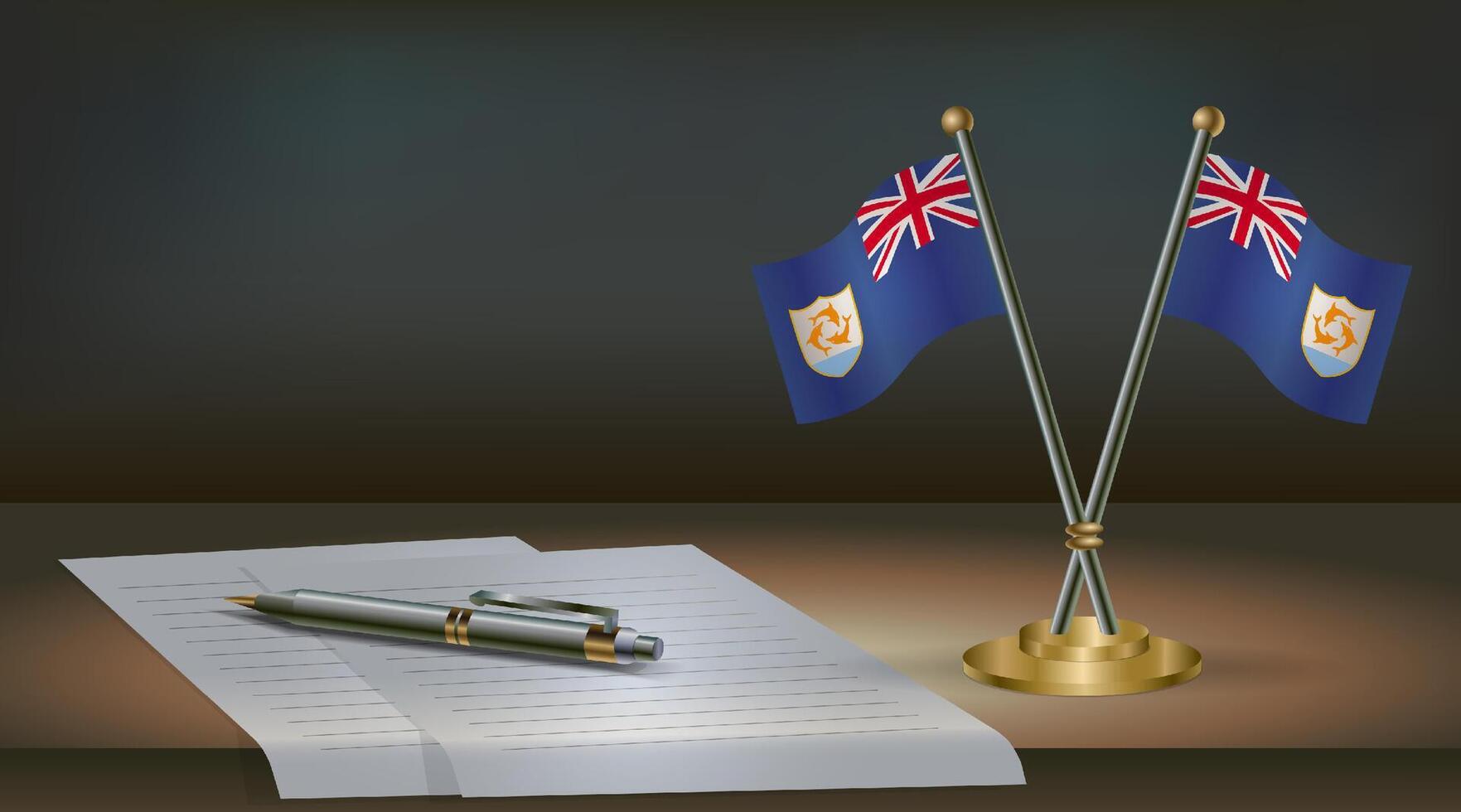Anguilla table flag on a dark gradient color background table. Illustration vector