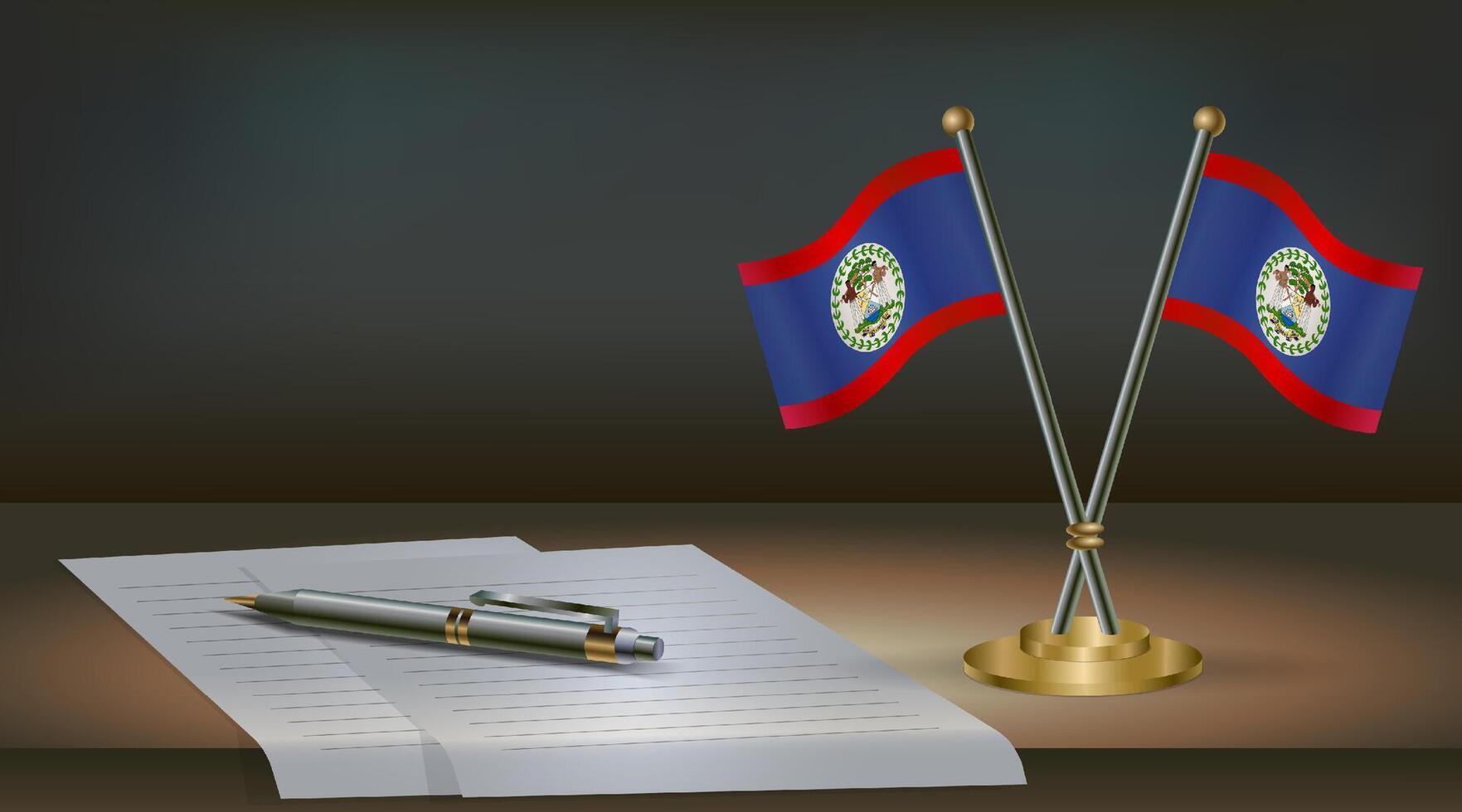 Belize table flag on a dark gradient color background table. Illustration vector