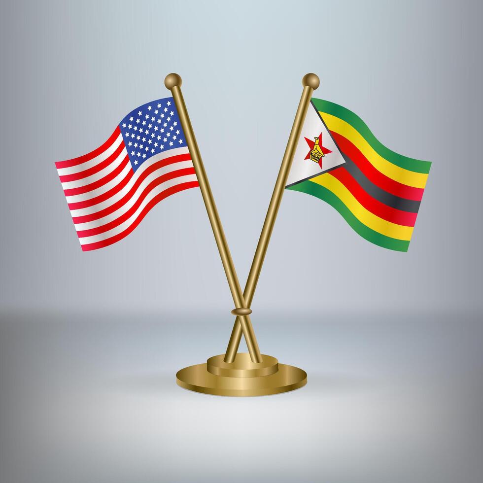 USA and Zimbabwe table flag relation, with gradient background vector