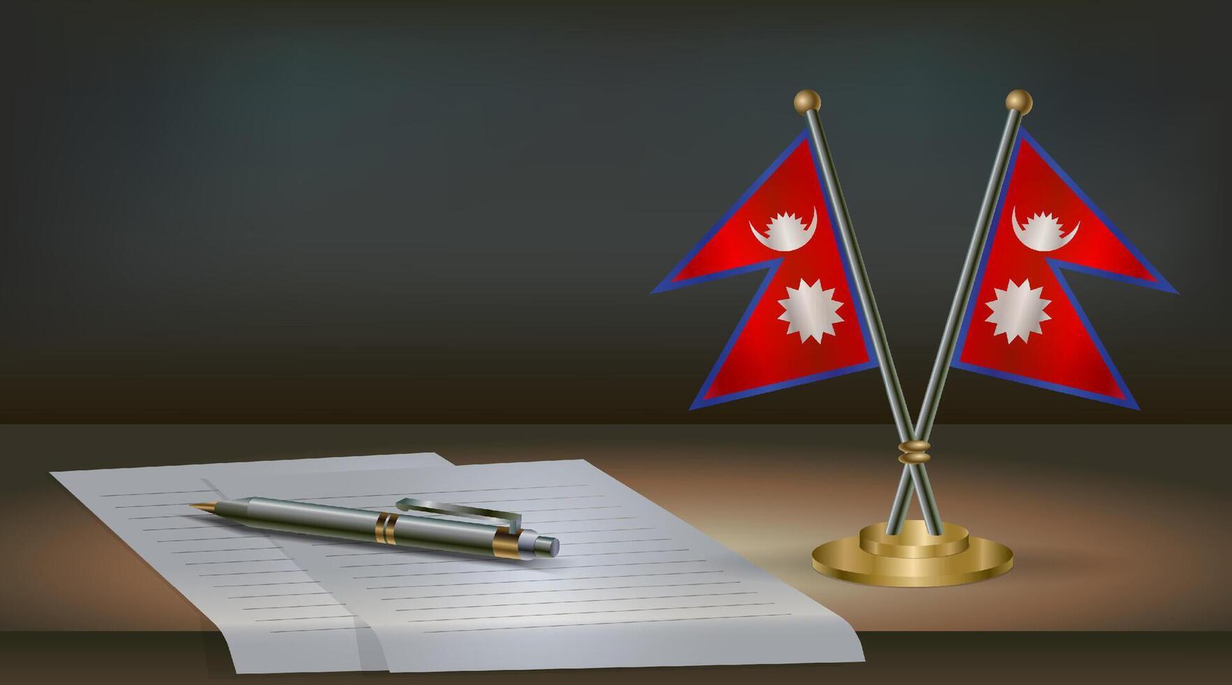 Nepal table flag on a dark gradient color background table. Illustration vector