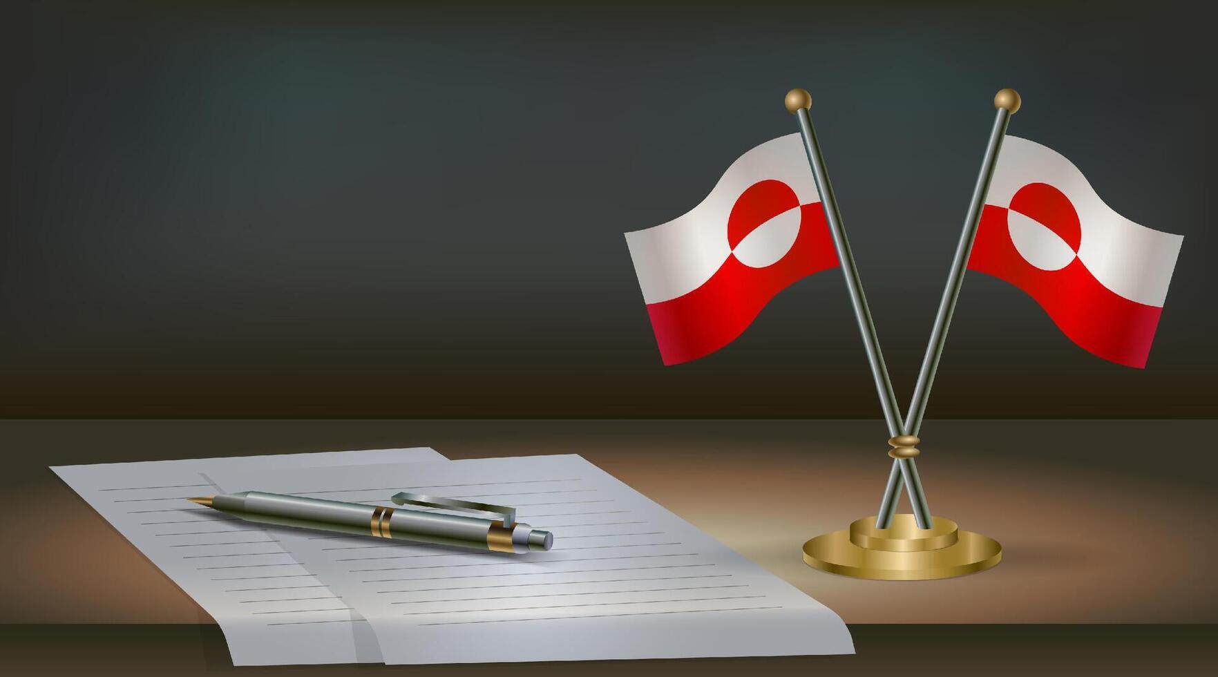 Greenland table flag on a dark gradient color background table. Illustration vector