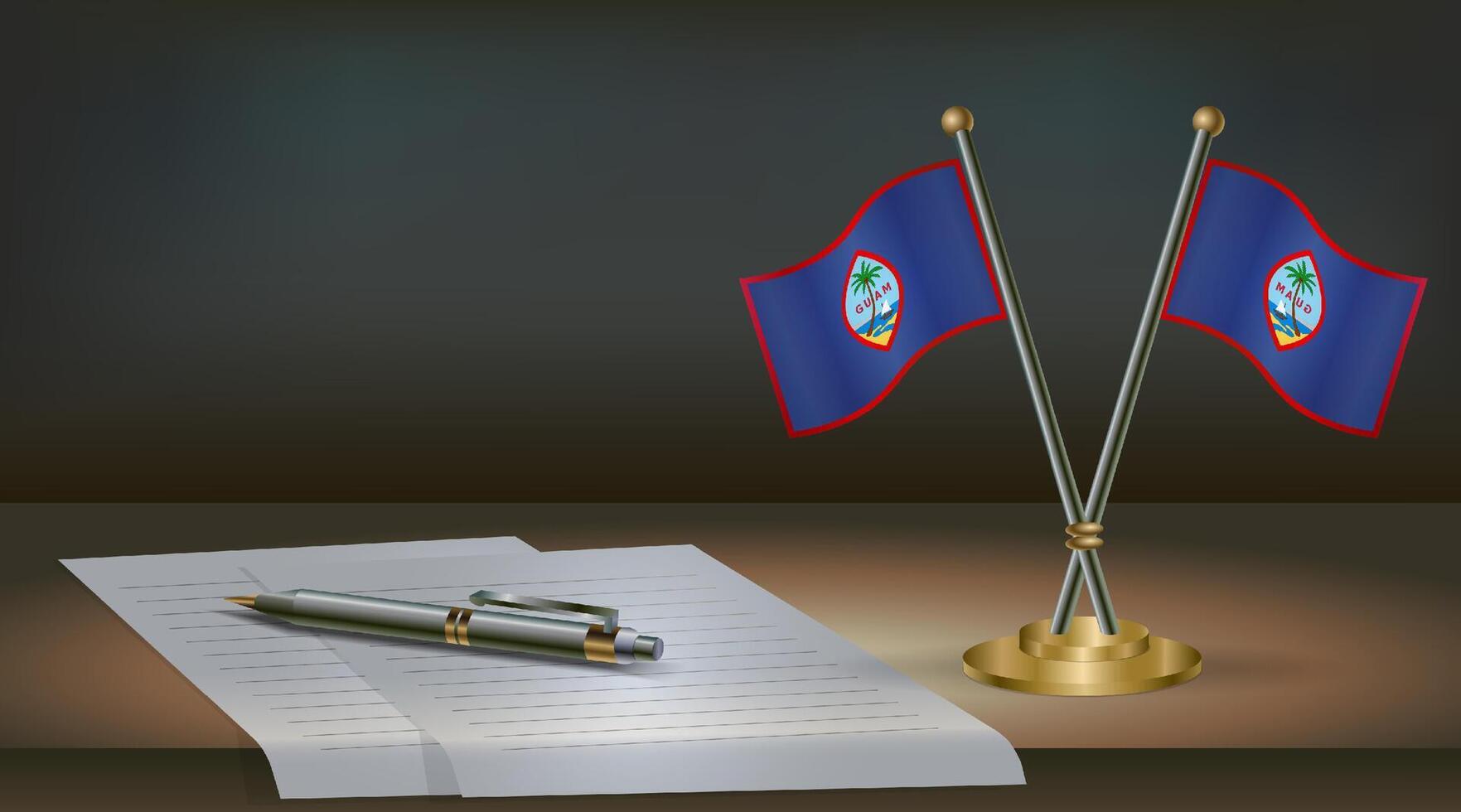 Guam table flag on a dark gradient color background table. Illustration vector
