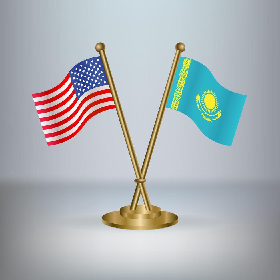 USA and Kazakhstan table flag relation, with gradient background vector