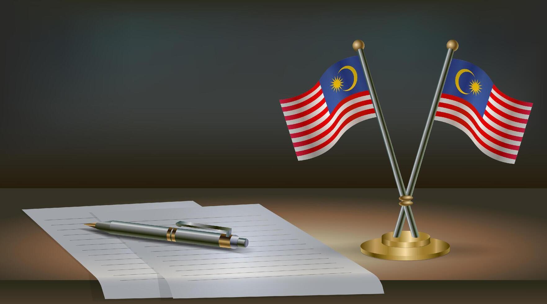 Malaysia table flag on a dark gradient color background table. Illustration vector