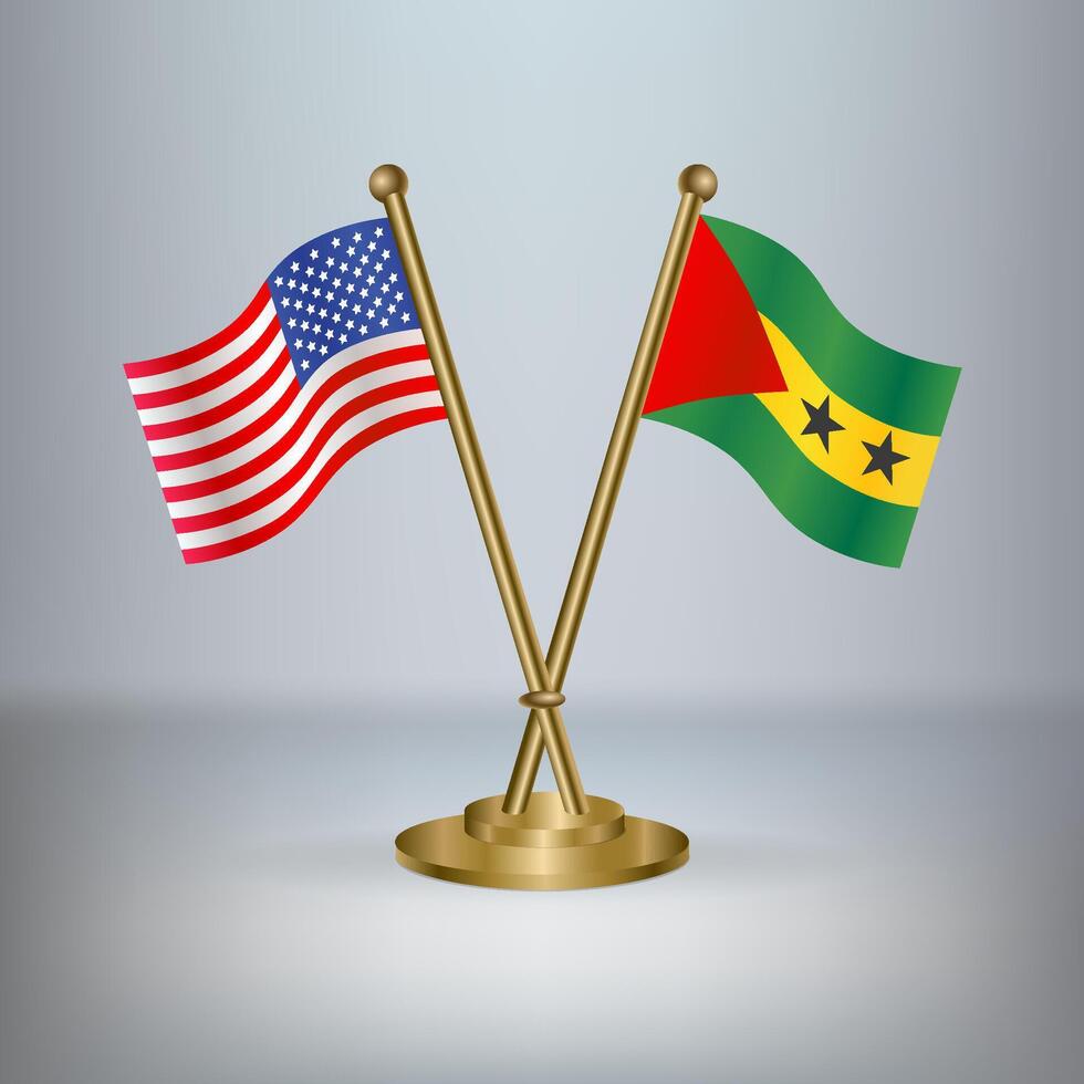 USA and Sao Tome and Principe table flag relation, with gradient background vector
