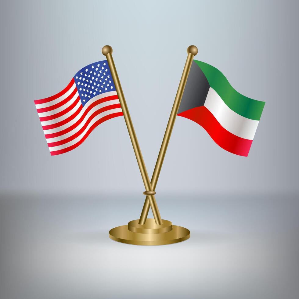 USA and Kuwait table flag relation, with gradient background vector