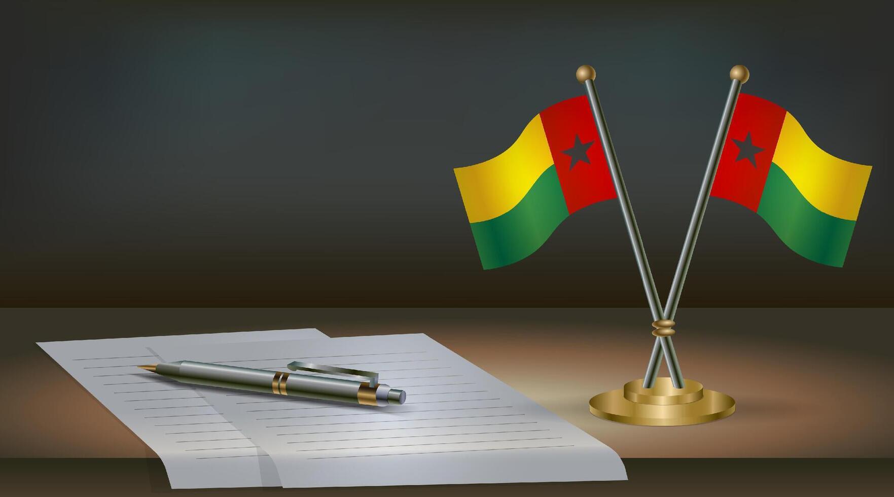 Guinea Bissau table flag on a dark gradient color background table. Illustration vector