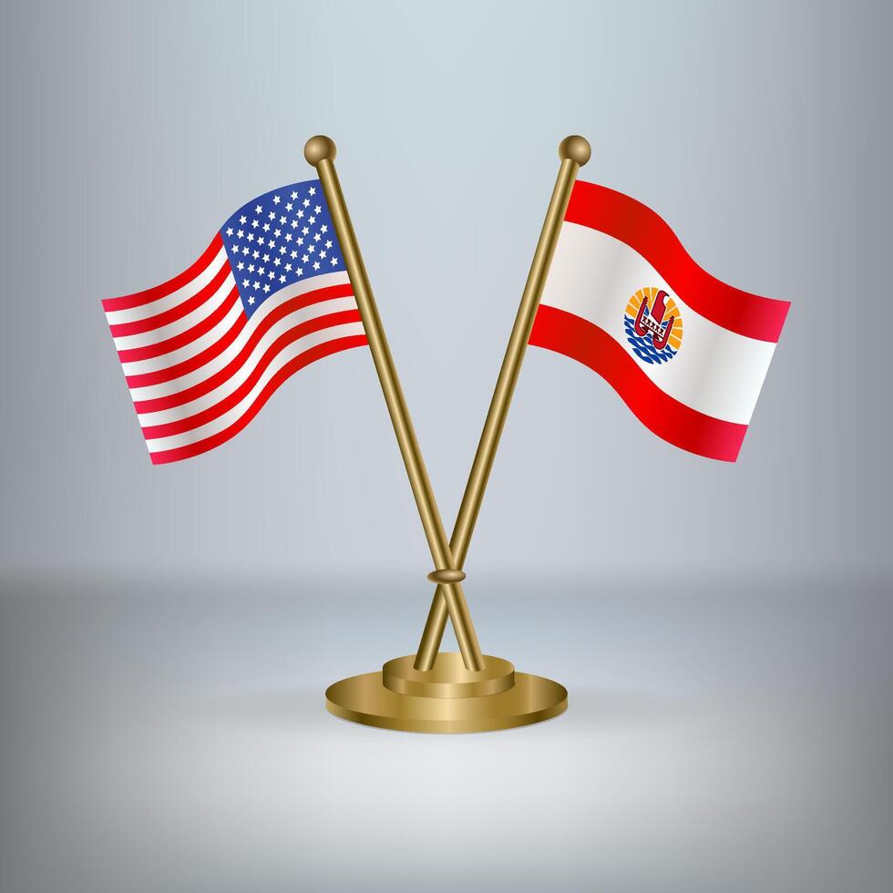 USA and French Polynesia table flag relation, with gradient background vector