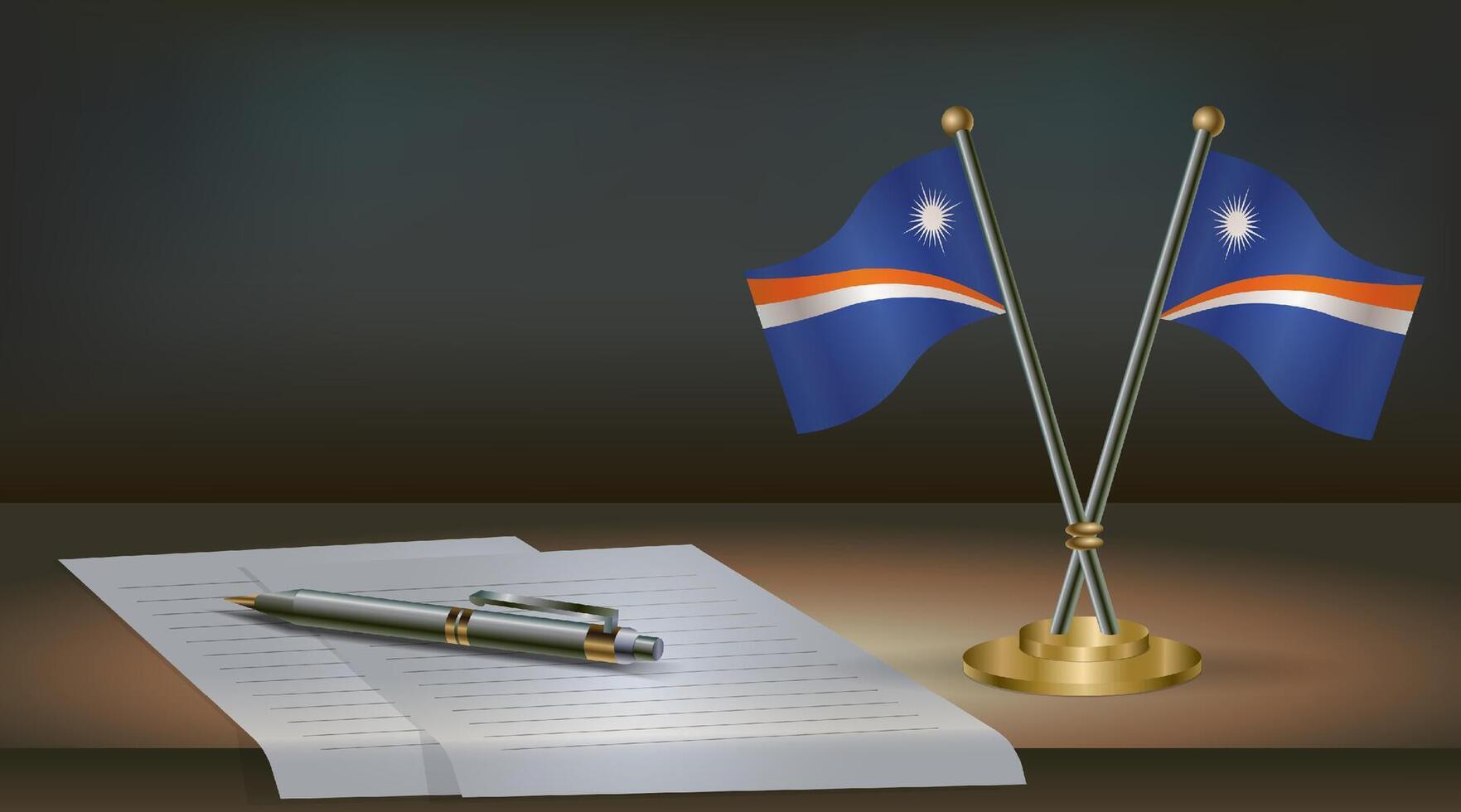 Marshall Islands table flag on a dark gradient color background table. Illustration vector