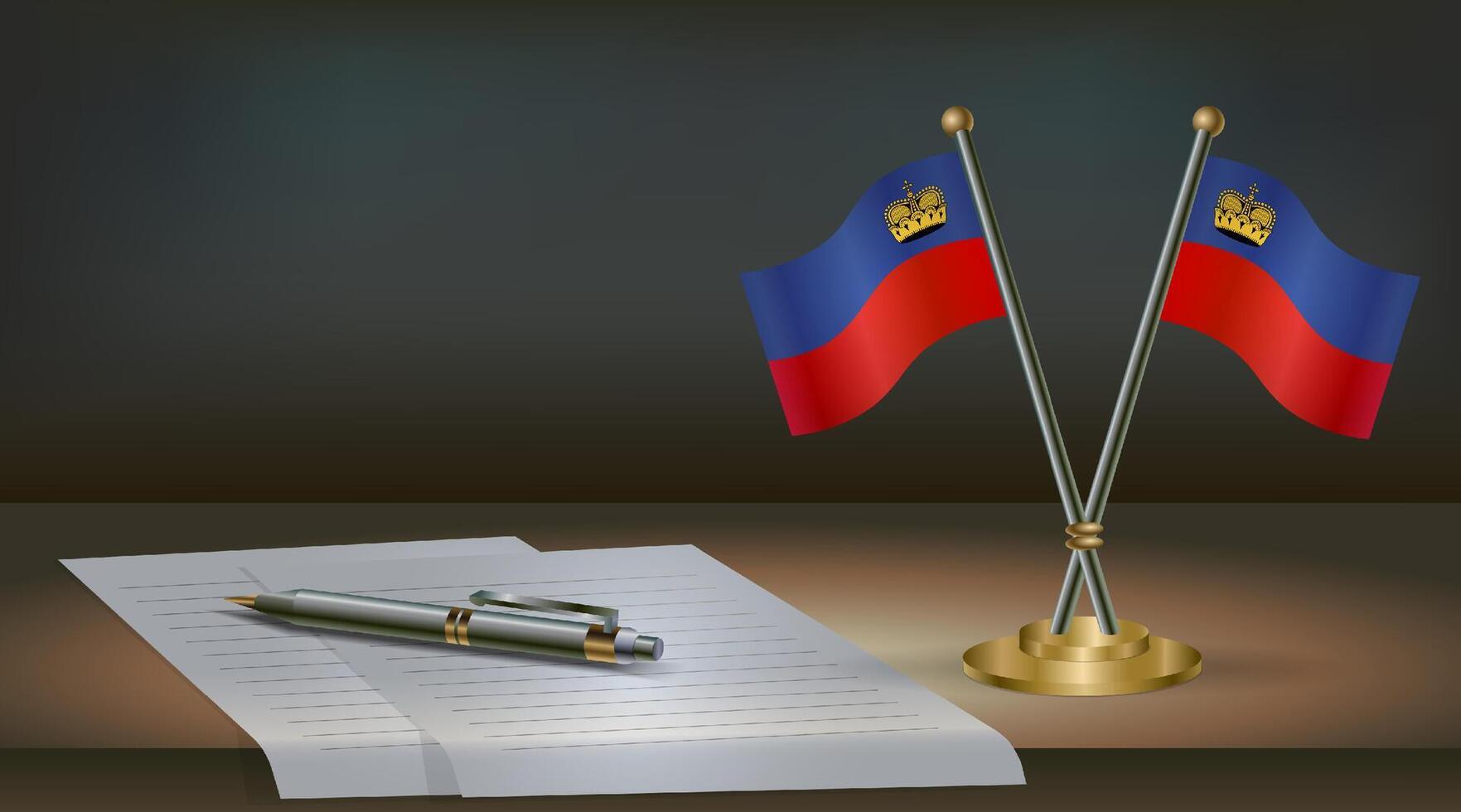 Liechtenstein table flag on a dark gradient color background table. Illustration vector