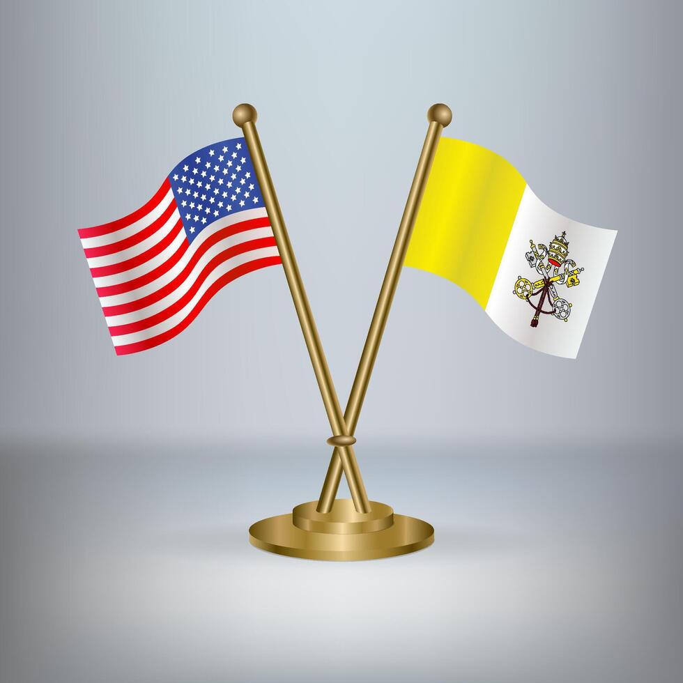 USA and Vatican City table flag relation, with gradient background vector